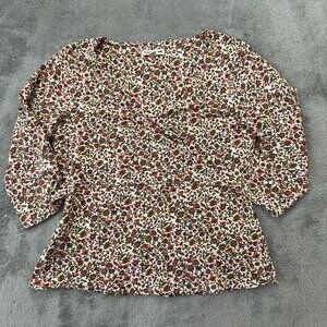 Toad & Co Floral V-Neck Shirt Women's SMALL Zip Pocket